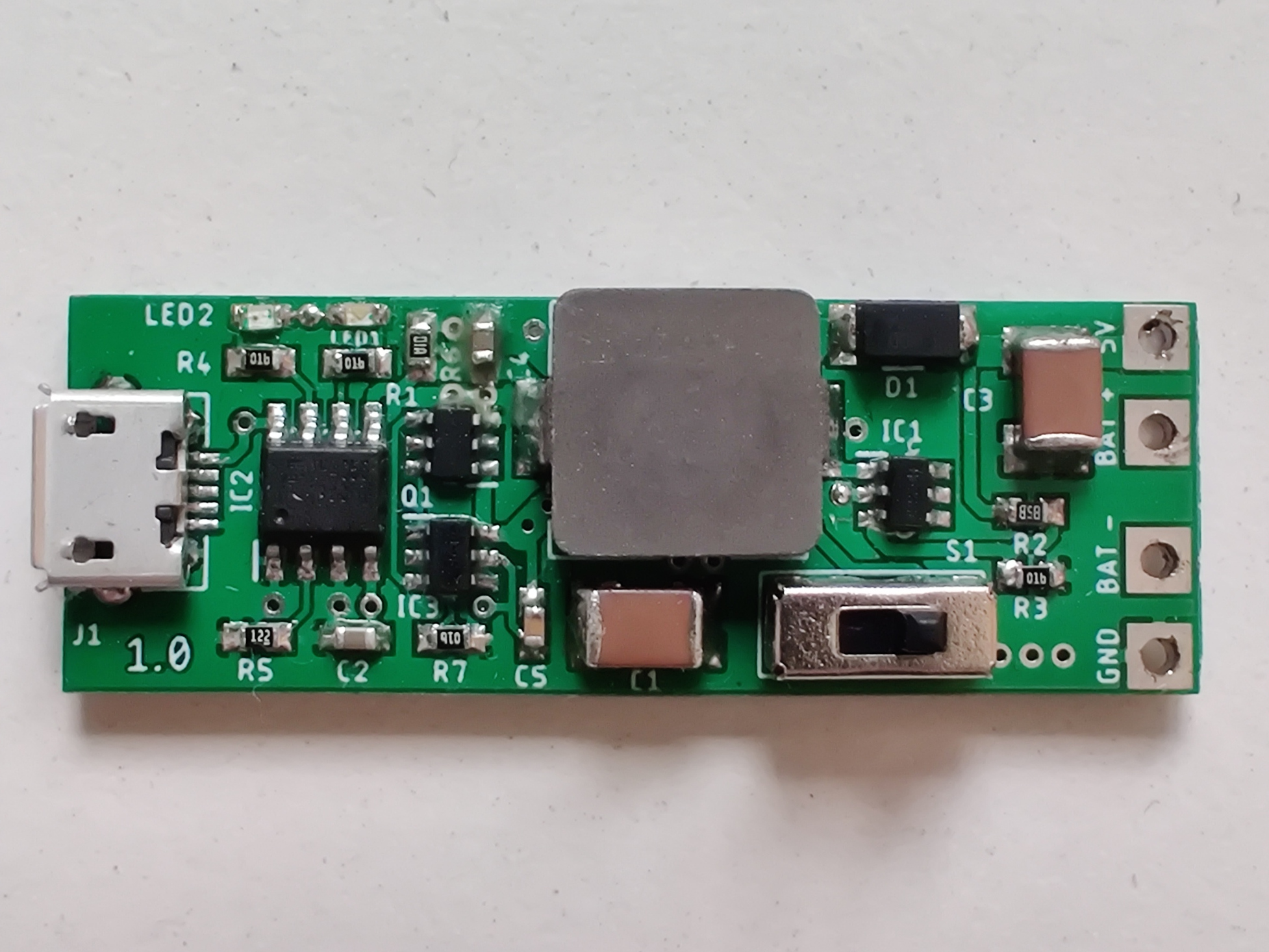 Front view showing the charging and protection circuitry